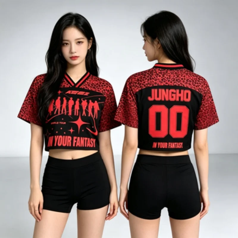 2026 New Hot Sale ATEEZ in Your Fantasy Jersey Korean Kpop V-neck Leopard Fashionable Streetwear Short Sleeved Summer T-Shirt