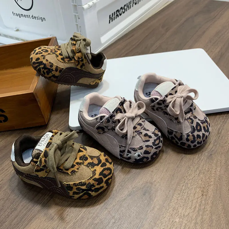 Toddler Boys Girls Leopard Print Sneakers Soft Non‑Slip Sole Hook And Loop Casual Walking Shoes For Daily Outdoor Play