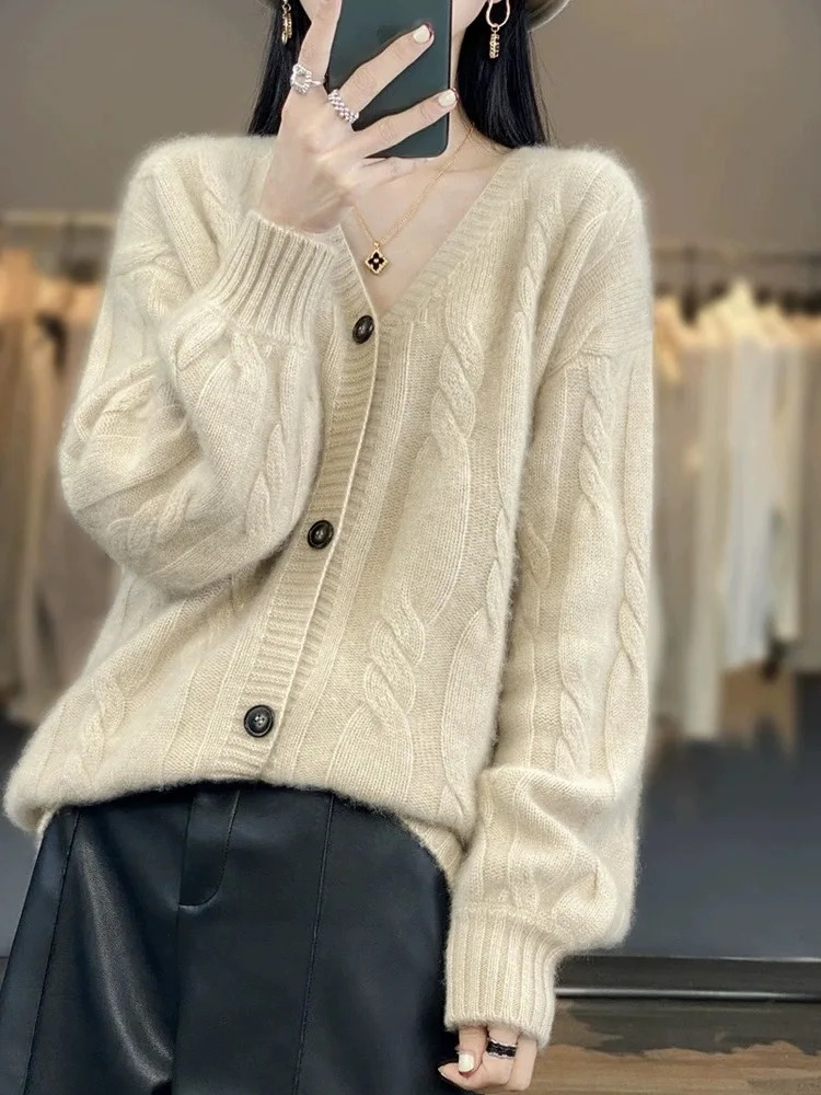 青島ブランド Camere オープンカーディガン レディース Vネック ニット アウター セーター ルーズ ウール irt 暖かさ 暖房