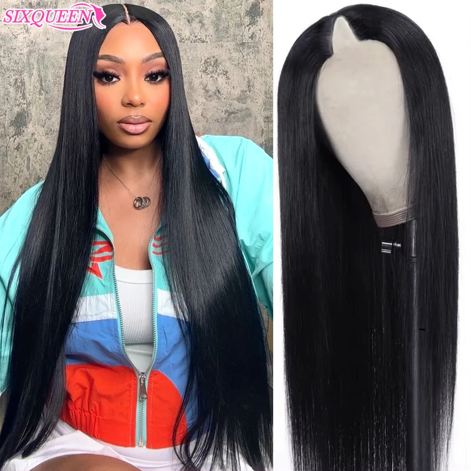 

230 Density Straight V Part Wigs Human Hair Wear And Go Glueless Black Brazilian Wigs 100% Human Hair 36Inch No Lace For Women