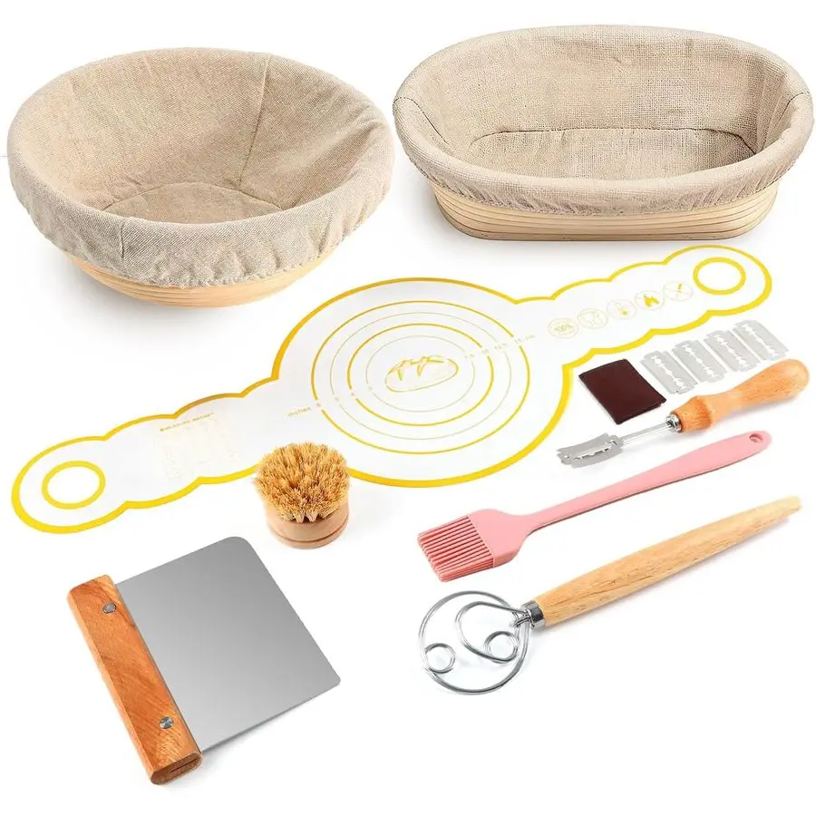 

Proofing Baskets Set of 2, 10 inch Oval amp 8.5 inch Round Dough Proofing Bowls w Liners Perfect for Sourdough Bread Baking, Bak