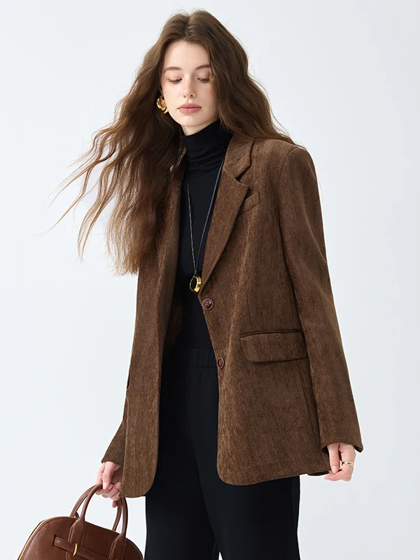 

Café Brown Tailored Jacket Women's Spring Autumn 2026 New High-End Casual Retro Suit Top for Short People Commute Style