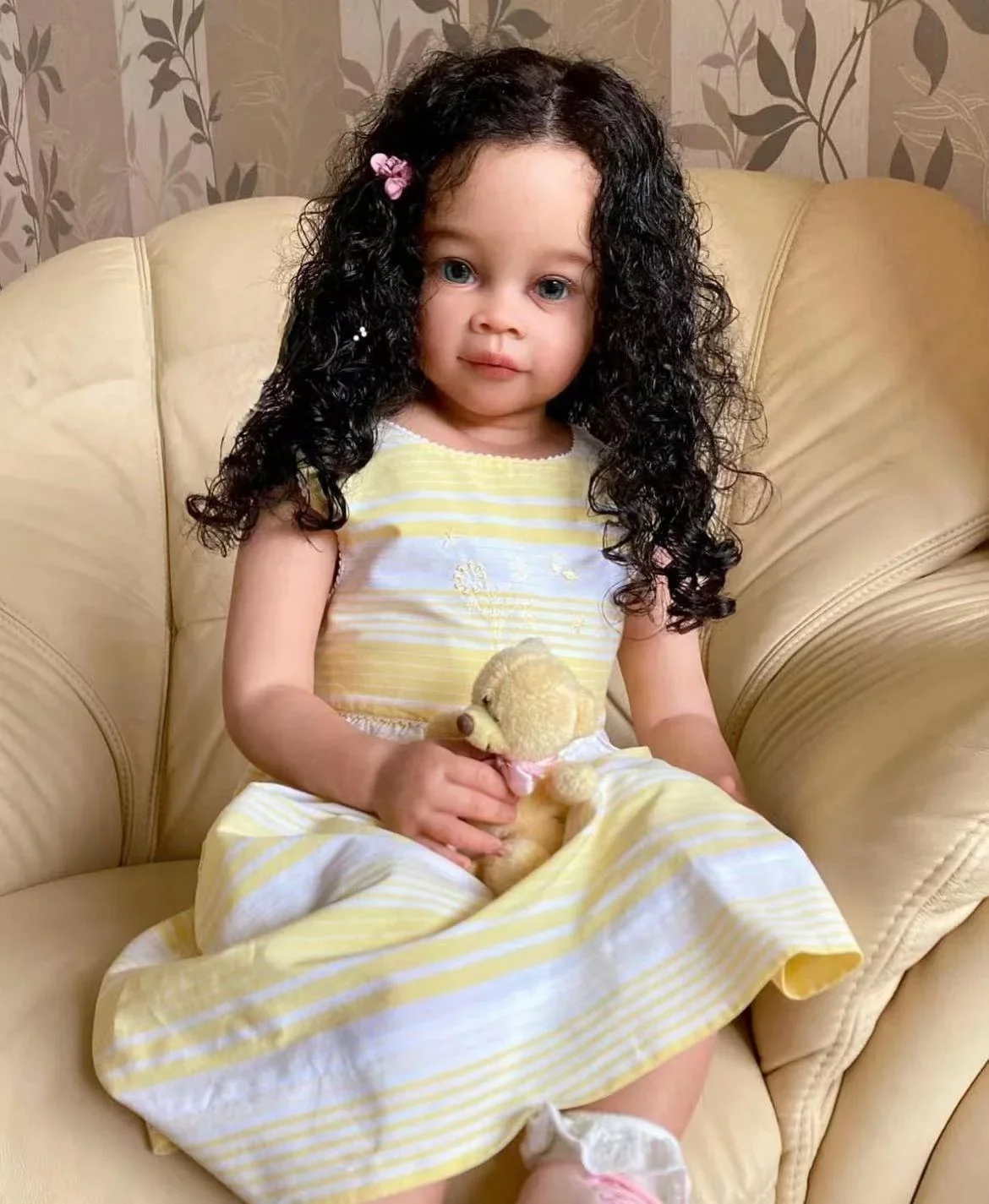 SINO-BB Fornecimento limitado 32''Reborn Baby Doll Meili com cabelo longo preto encaracolado enraizado à mão já acabado com vestido diferente