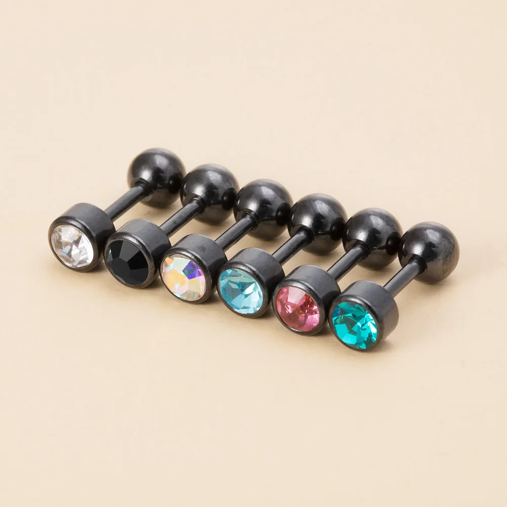 1 Pair Medical Stainless Steel Crystal Screw Round Ball Stud Earrings Ear Bone Nail Cartilage Earring Ear Piercing Body Jewelry