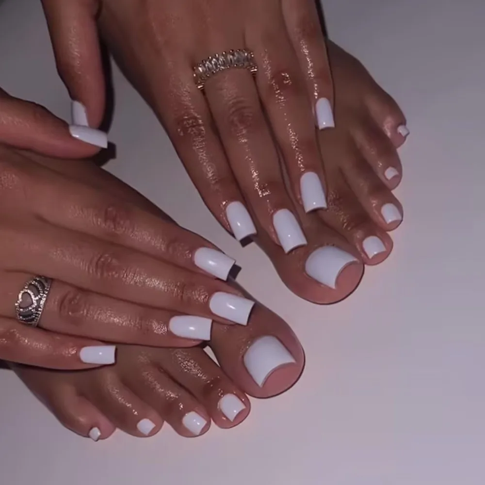 48 Pcs Short Press On Nails Hands Feet Set Solid Color False Nails Full Cover Glue on Artificial Nails Complete Kit