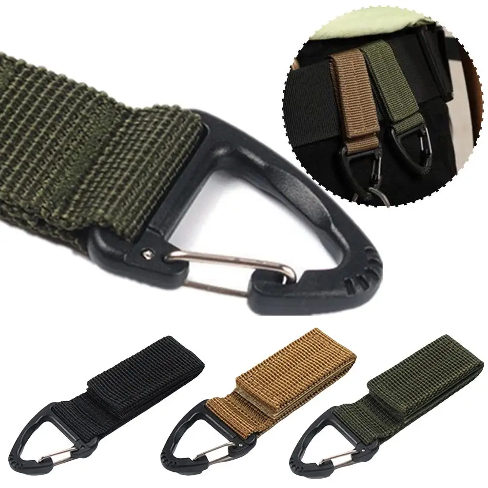 Outdoor Camping Hiking Nylon Ribbon Keychain Molle Hook Bag Knapsack Triangle Buckle Climb Tactical Fastener Tool Waist Bac K7U0