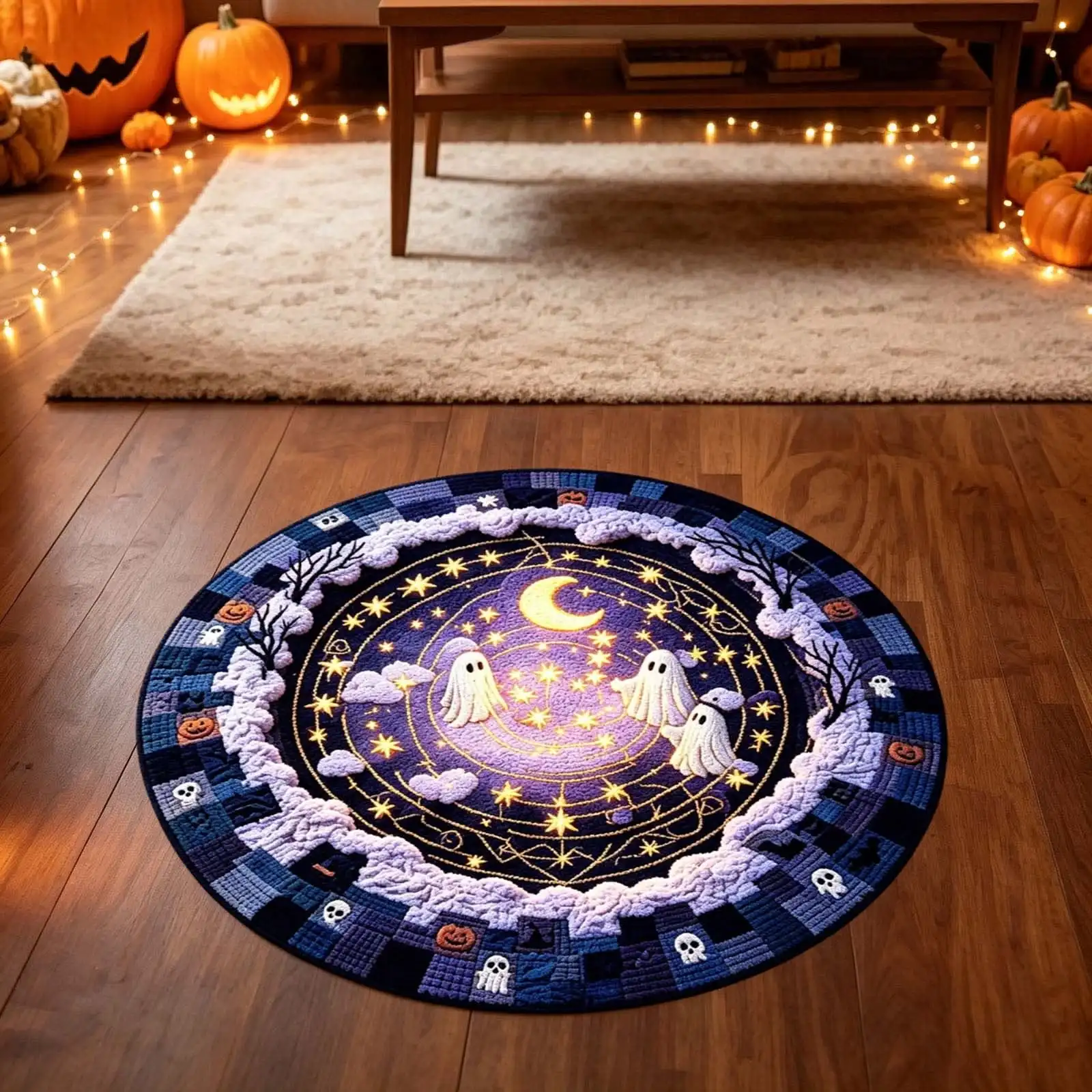 Halloween Mummy Cat 3D Rug Vortex Tunnel Optical Illusion Pumpkin Skull Swirl