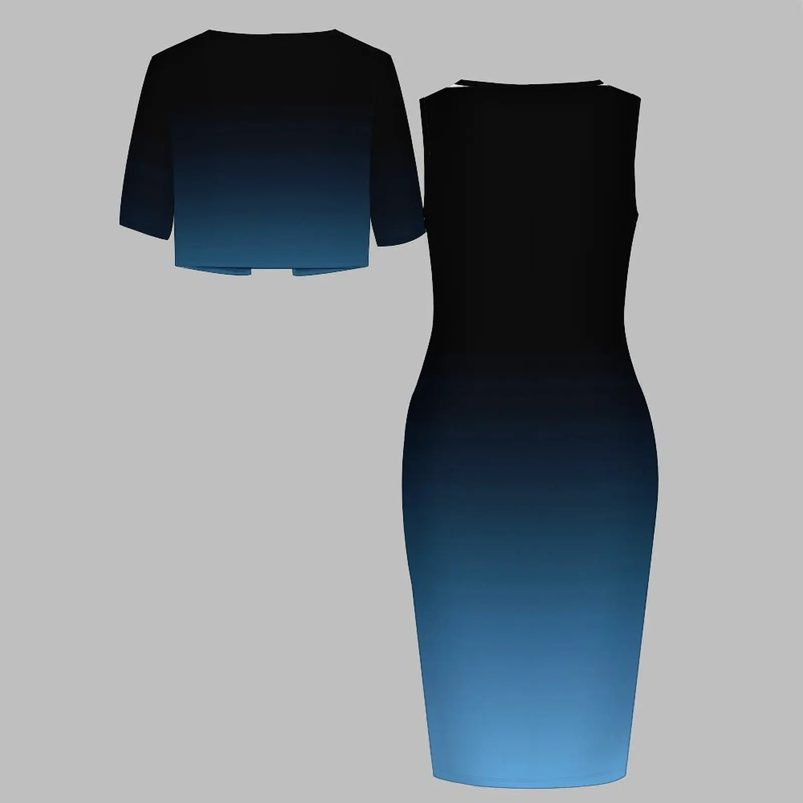 Plus Size 2pcs Women's Formal Elegant Styling Tight Dress  Round Neck Print Knee-length Skirt Short-sleeved Coat Sleeveless Suit