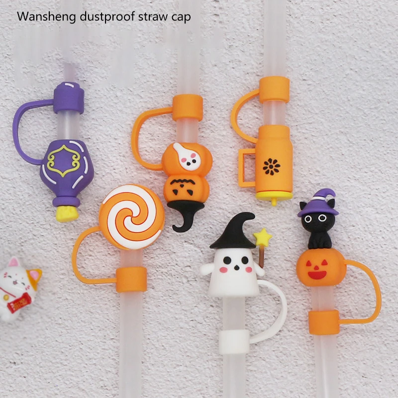 1Pcs Halloween Straw Cover Cap for Stanley Cup,Cute Ghost Halloween Straw Topper,Portable Drinking Straws Topper Covers