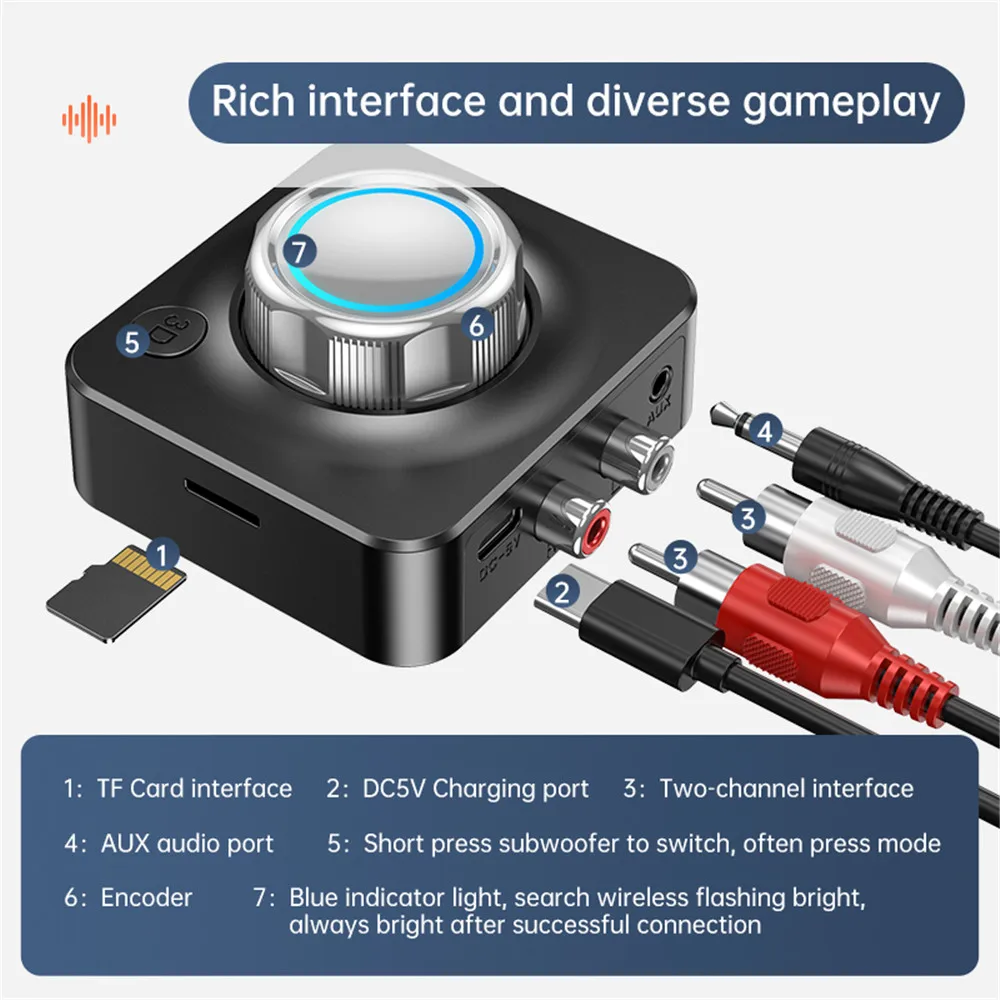 Ricevitore audio Bluetooth 5.0 Adattatore wireless per musica stereo 3D Scheda TF RCA 3.5mm 3.5 Jack AUX per cuffie amplificatore per altoparlante per auto