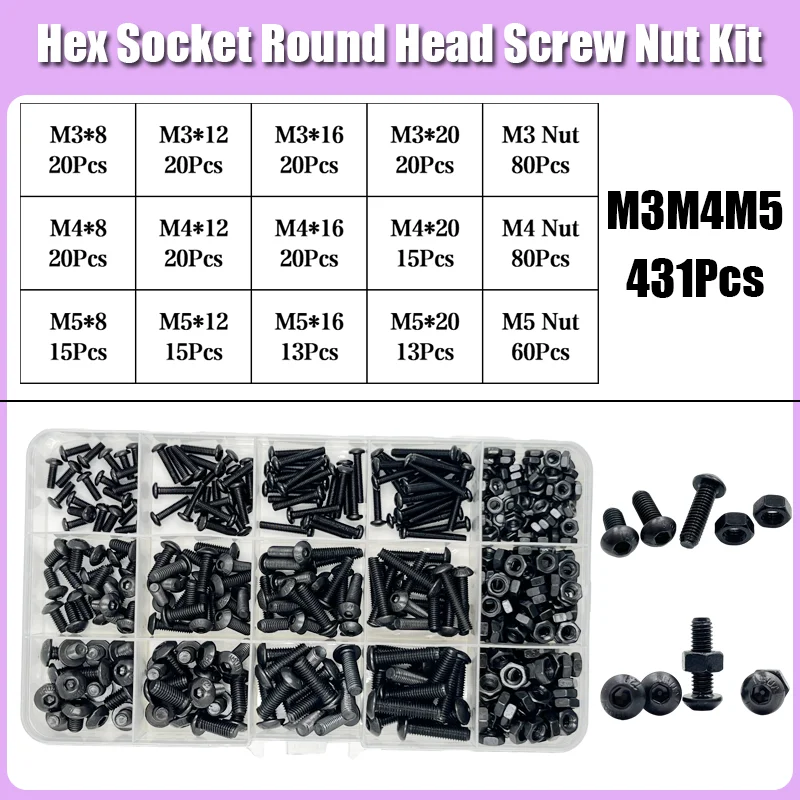 Sechs kant schraube und Muttern satz m2 m3 m4 m5 m6 schwarz 10,9 Grad Knopf kopf Innen sechs kant schraube Sechs kant buchse Rundkopf Inbus schraube – Detail 8