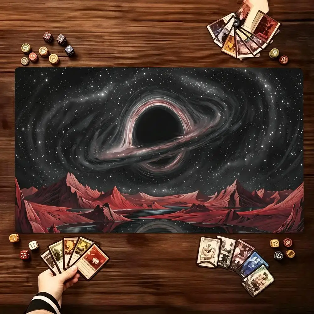Black Hole Galaxy TCG Playmat Large Non Slip Rubber Mat Smooth Cloth Surface Trading Card Battle Pad For Tabletop Card Sessions