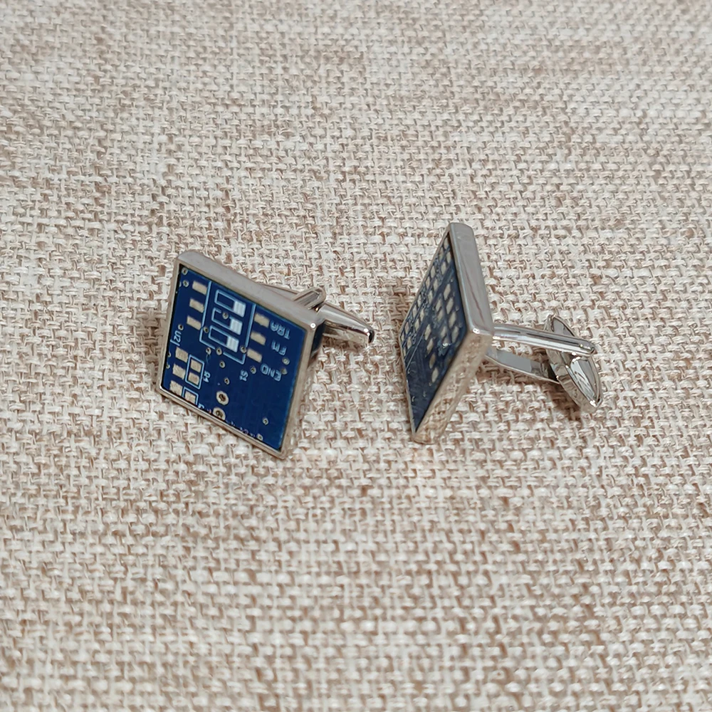 JHSL Brand Trendy Fashion Jewelry Green Blue Circuit Board Design Square Metal Luxury Shirts Cufflinks for Men Father Gift