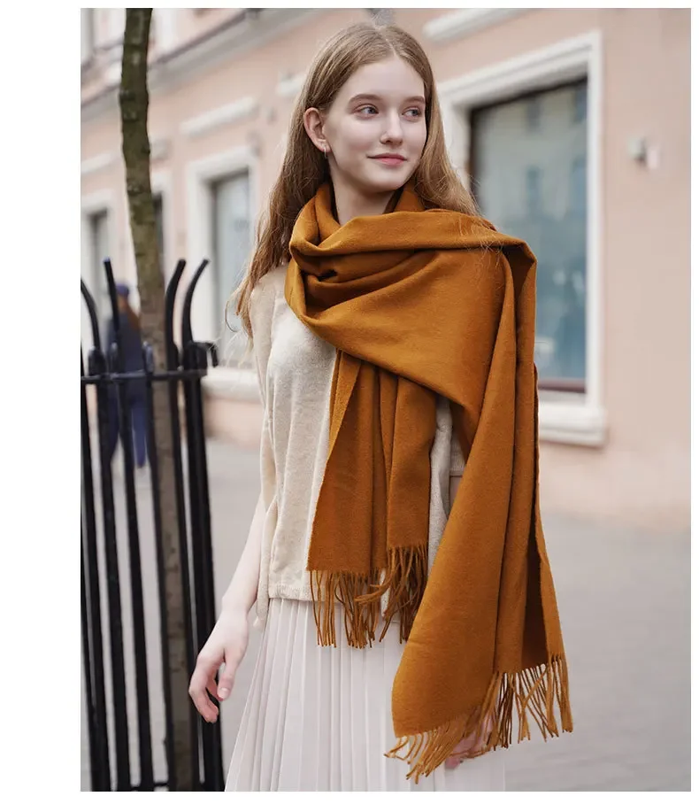 2024 Autumn and winter warm new arrival Pure cashmere scarf plain woven luxury solid color cashmere Pashmina stole mufflers