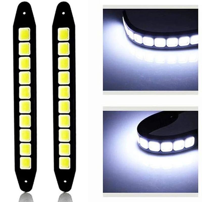 2Pcs DRL COB Car LED Daytime Running Light White Waterproof Flexible Silicone Highlight Auto COB Lamp Car Exterior Accessories