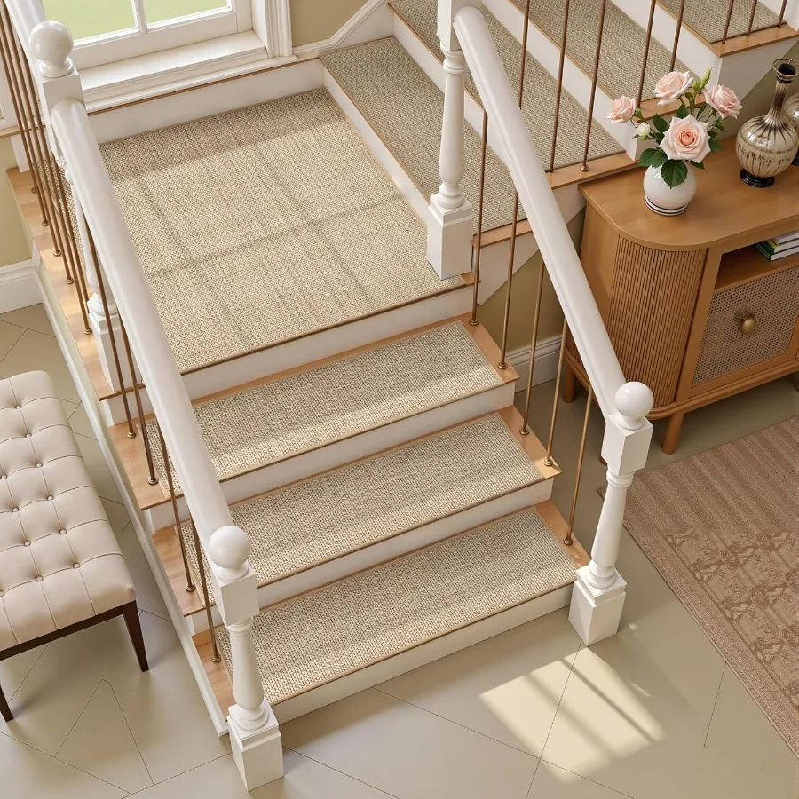 

15pcs Stairs Treads and 1 Landing Carpet Breathable Chenille Stair Carpet Non Slip for Wooden Steps Rubber Backing Stairs Runne