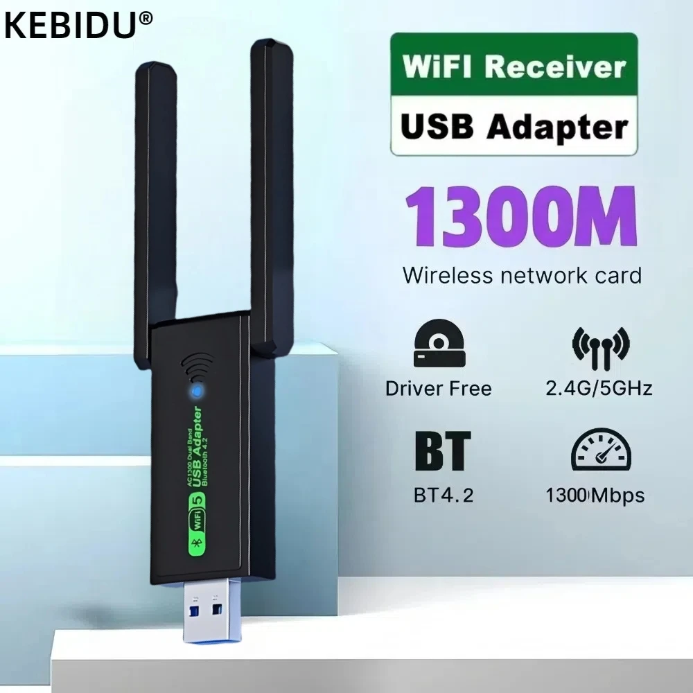2 في 1 USB واي فاي بلوتوث استقبال 1300Mbps ثنائي النطاق 2.4G 5 جيجا هرتز USB واي فاي 6 شبكة لاسلكية Wlan محول دونغل سائق مجاني