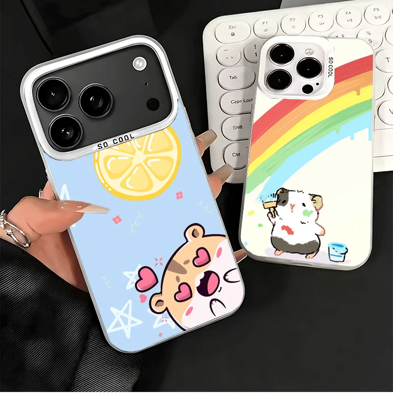 Cartoon Cute Hamster Soft Phone Case for iPhone 15 16 17 Pro Max 17Air 16E 14 Plus 13 12 Mini Shockproof Cover Back Shell