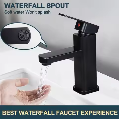 Bathroom Faucet Hot&amp;Cold Mixer Tap Deck Mounted Bathroom Basin Faucets Black Square Washbasin Sink Bathtub Faucet