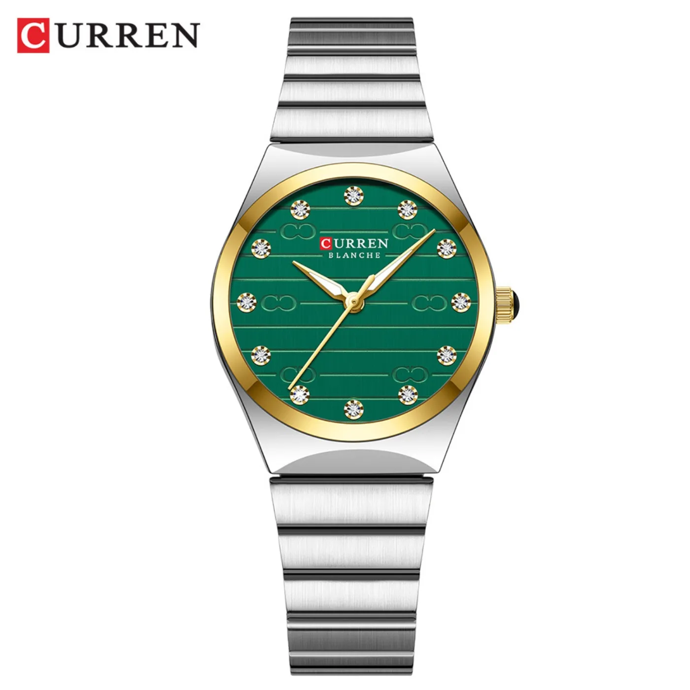CURREN Luxury Classic Quartz Watch for Women Round Dial with Rhinestones Stainless Steel Bracelet Elegant Dress Wristwatch