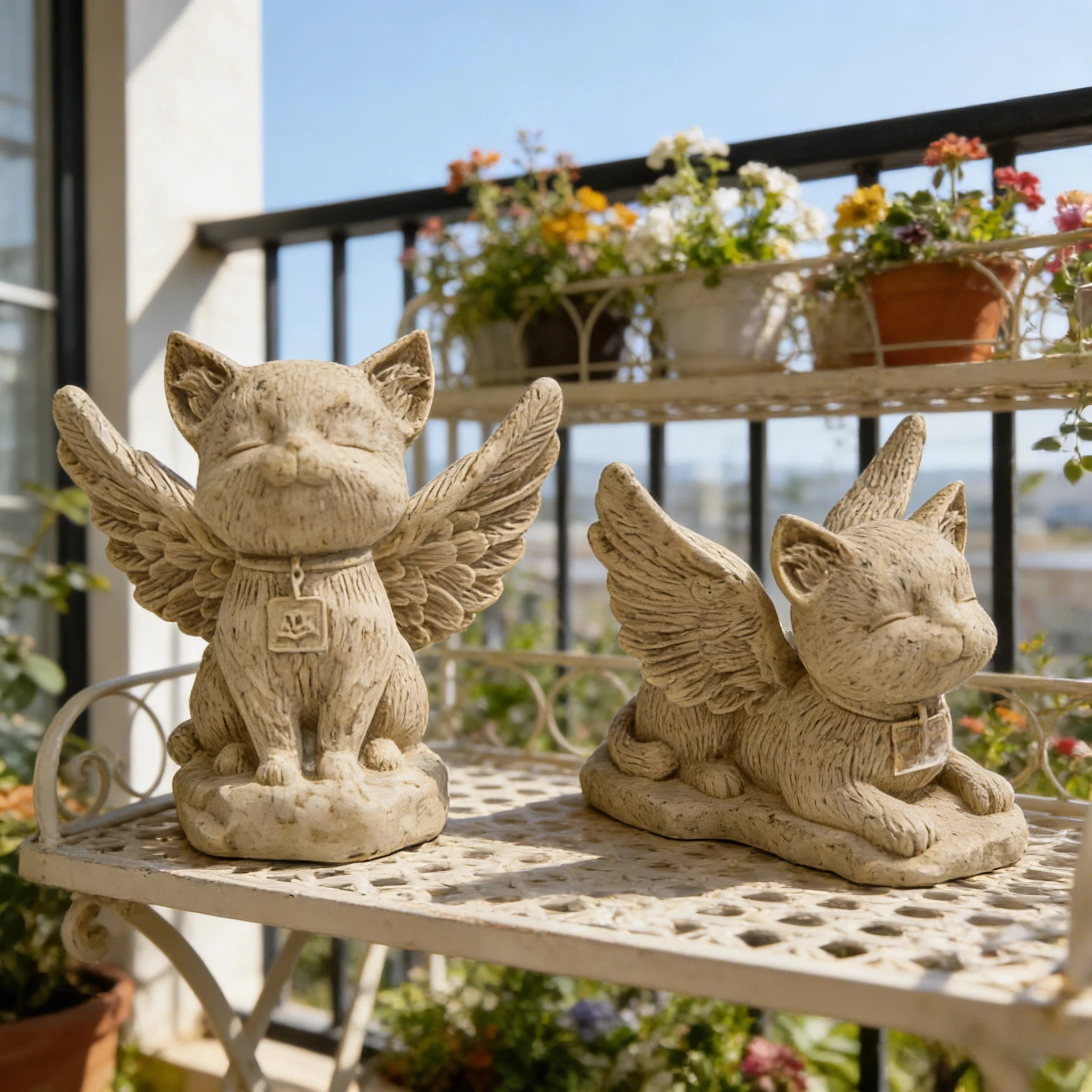 1 Piece, Angel Cat Resin Craft, with Faux Sandstone Texture, Cute Design with Closed Eyes and Smiling Face, Paperweight Decoration for Study Desk, Pet Memorial Ornament, Housewarming Gift, Thanksgiving and Christmas Gift, a Good Item for Relieving Anxiety