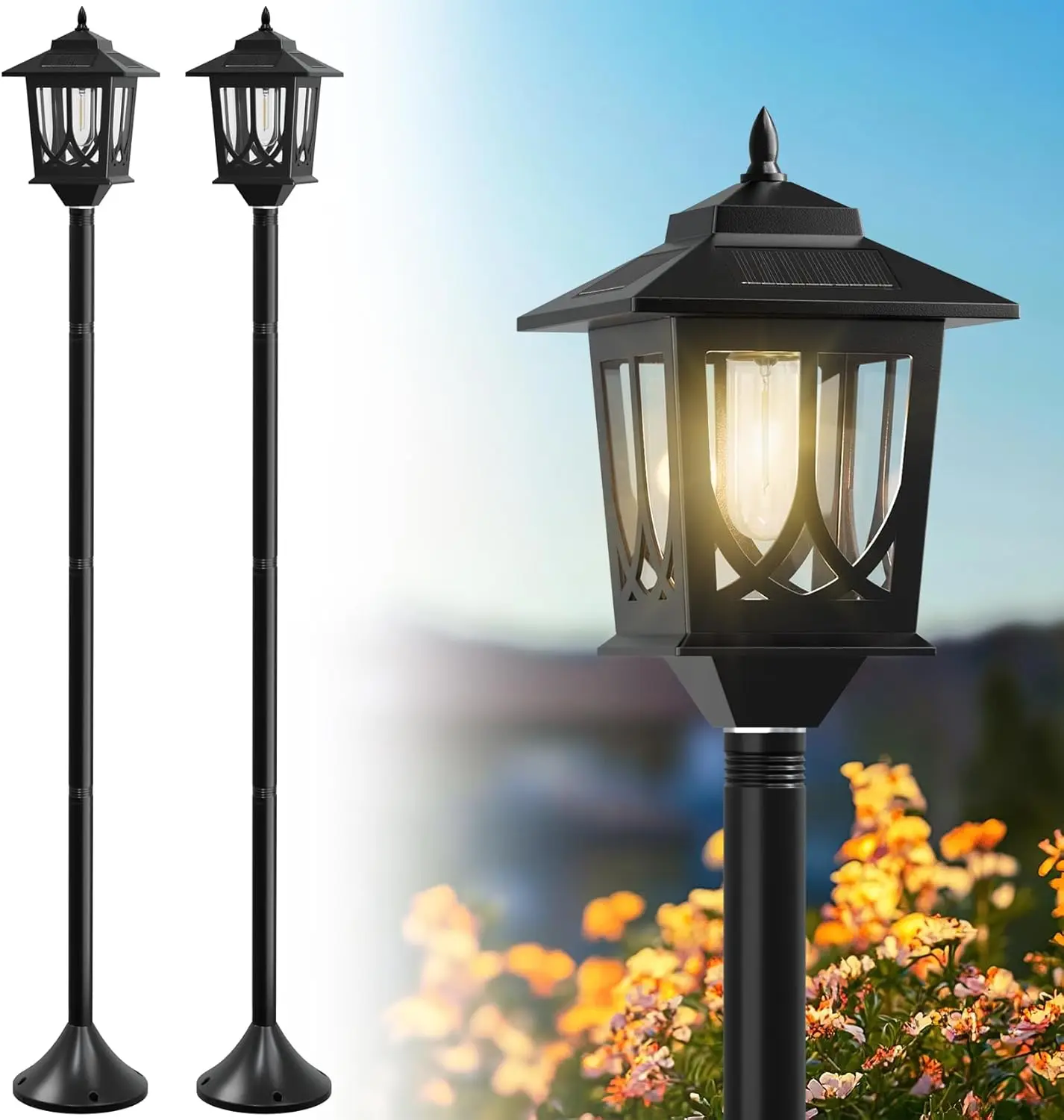 

63' Solar Lamp Post Light 2 Pack, Solar Light Posts for Outside Waterproof, Outdoor Lamps for Patio, Backyard, Front Porch