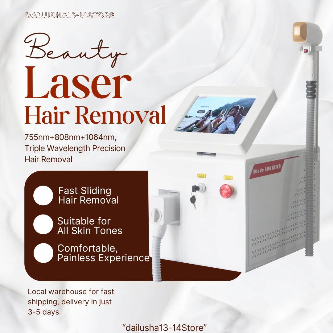 Diode Laser Hair Removal Machine 755 808 1064nm Nd YAG Laser Painless Permanent Hair Removal Device