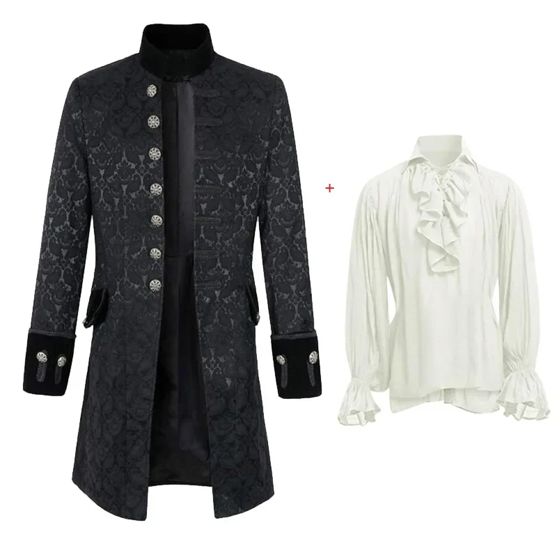 Medieval Vampire Cosplay Costume Steampunk Jacket Vest Coat Victorian Ghost Gothic Blazer Suits Stand Collar Trench Men's Sh@0Z*