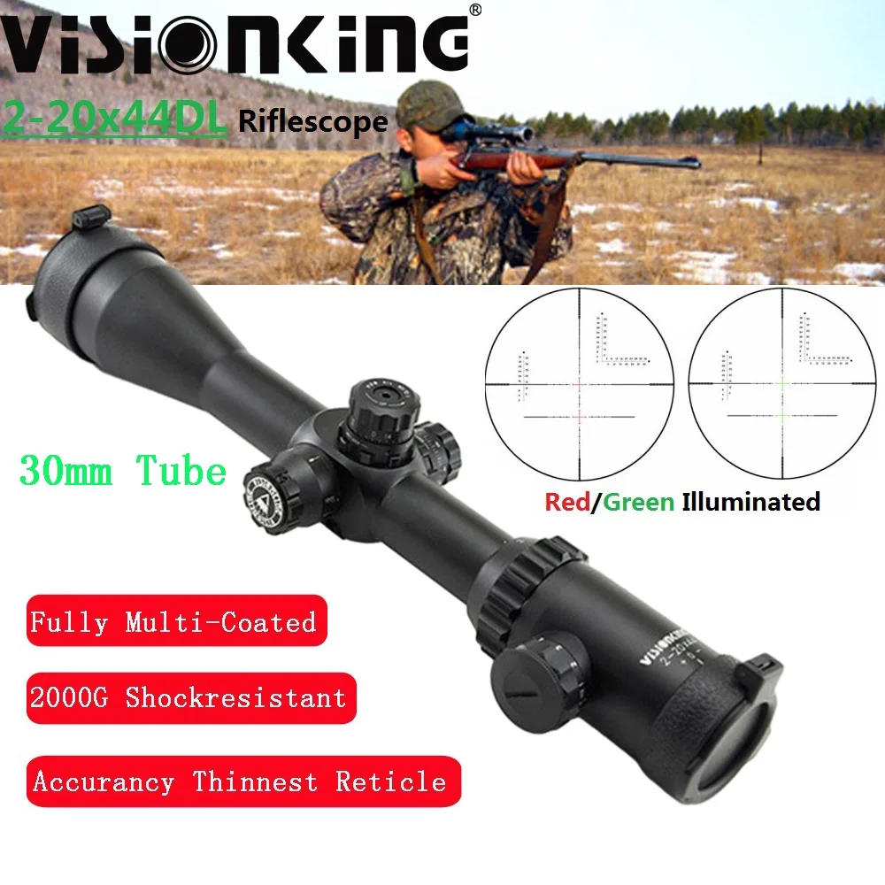 Visionking 2-20x44 Hunting Riflescope Mil Dot Illuminated Long Range Turret Lock Tactical Sniper 10x zoom ratio Optical Sights