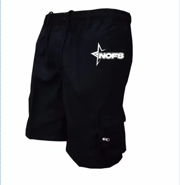 Men's Cargo Shorts Elastic Drawstring Waist Multi Pocket NOFS Star Logo Print Summer Casual Outdoor Short Pants