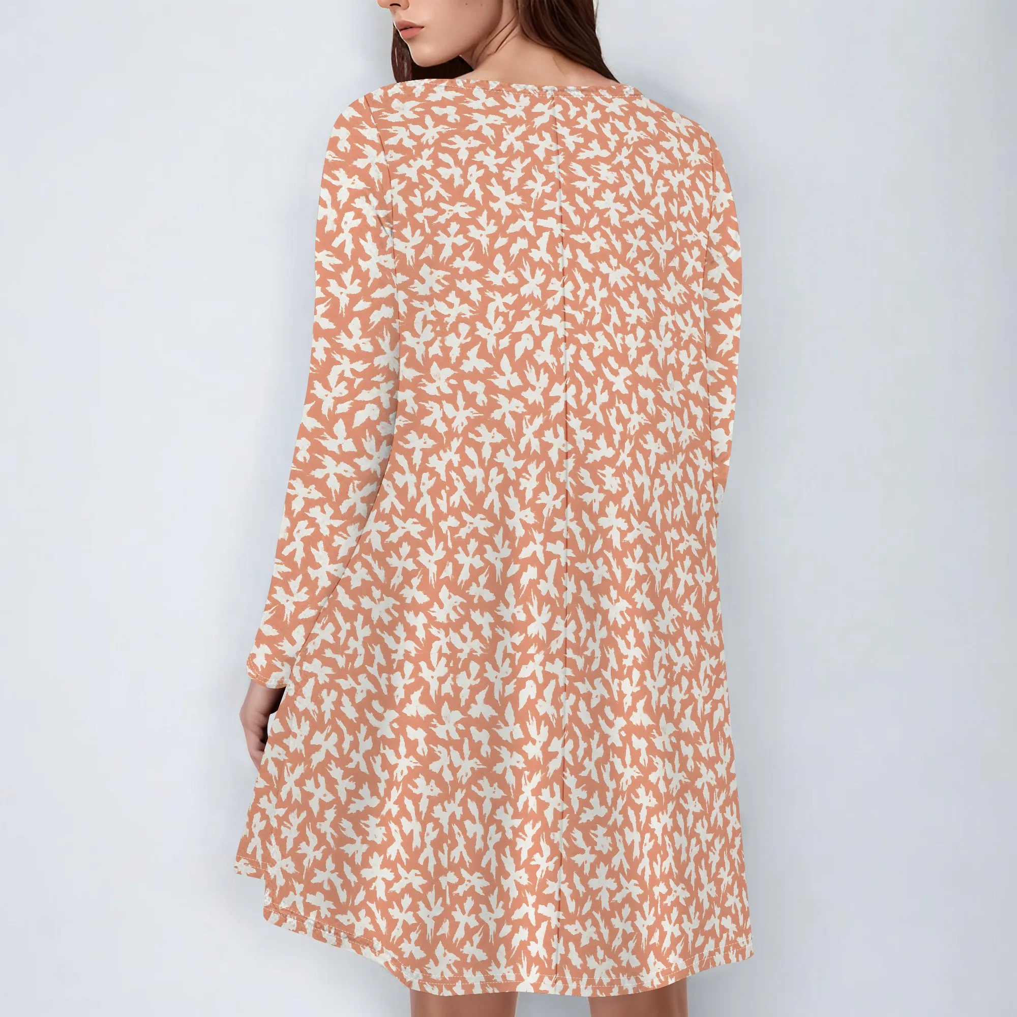 ชุดสตรีฤดูใบไม้ผลิฤดูร้อน 2025 แขนยาวลายดอกไม้ Boho Flowy Babydoll Shift Mini Dress