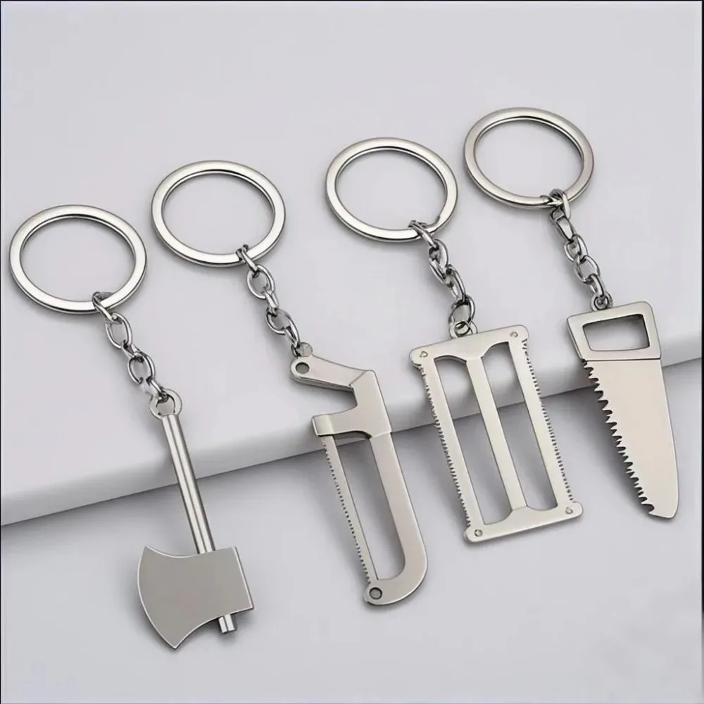 Mini DIY Tools Keychain Metal Hammer Spanner Pliers Axe Wrench Scissors Caliper Shovel Keyring Stainless Steel Father's Day Gift