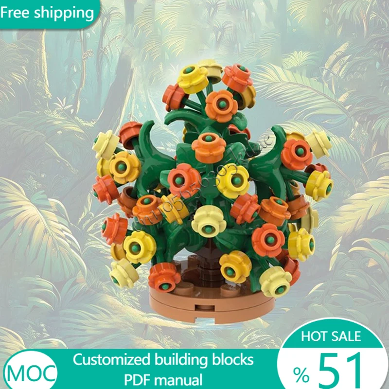 ชุดตัวต่อดอกไม้สีส้ม 89 ชิ้น MOC แบบประกอบเอง สร้างสรรค์ ออกแบบสร้างสรรค์ ของเล่นเสริมพัฒนาการ ของเล่น DIY ของขวัญเทศกาล