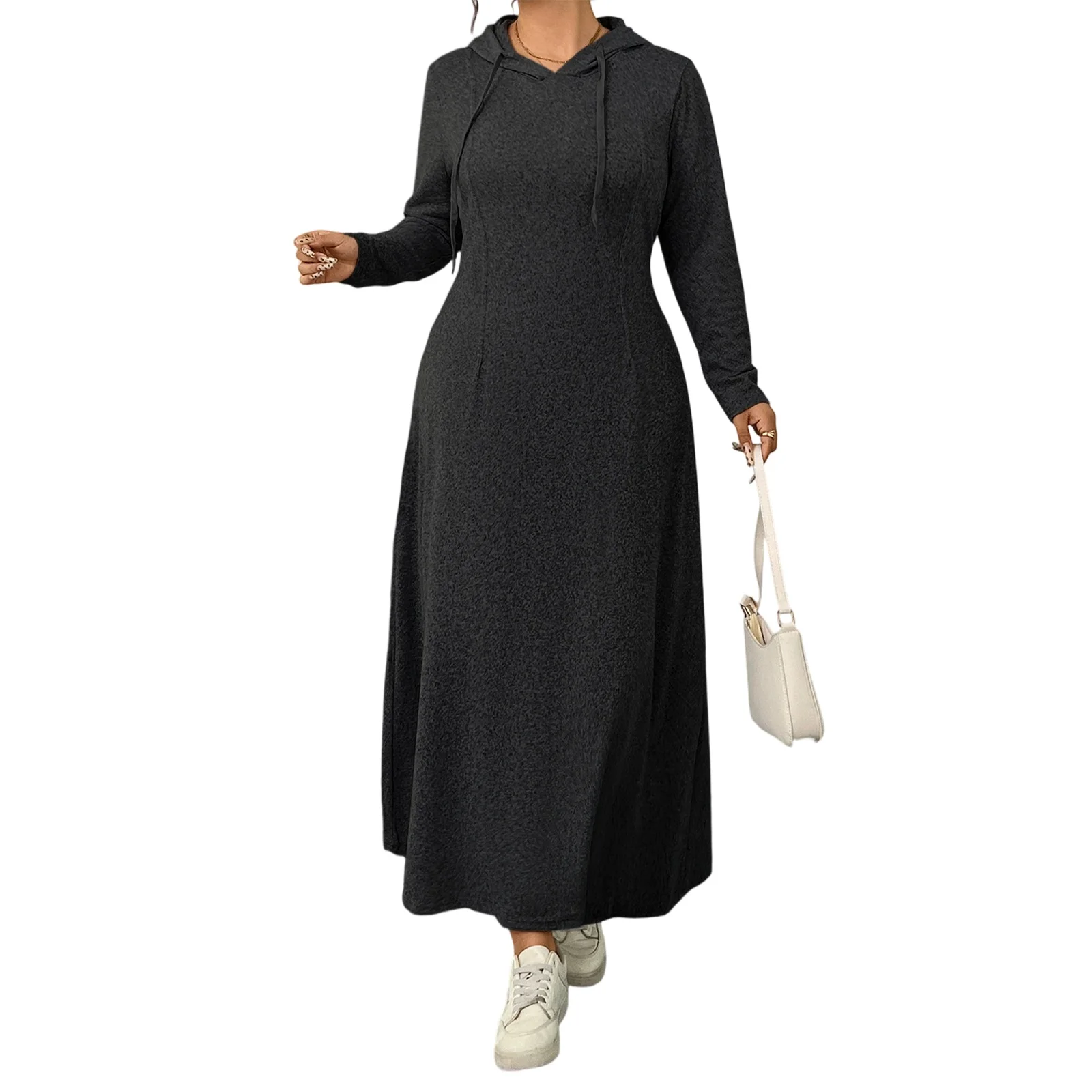 

Женское свободное платье-толстовка с длинным рукавом, однотонное платье трапециевидной формы, длинное струящееся платье