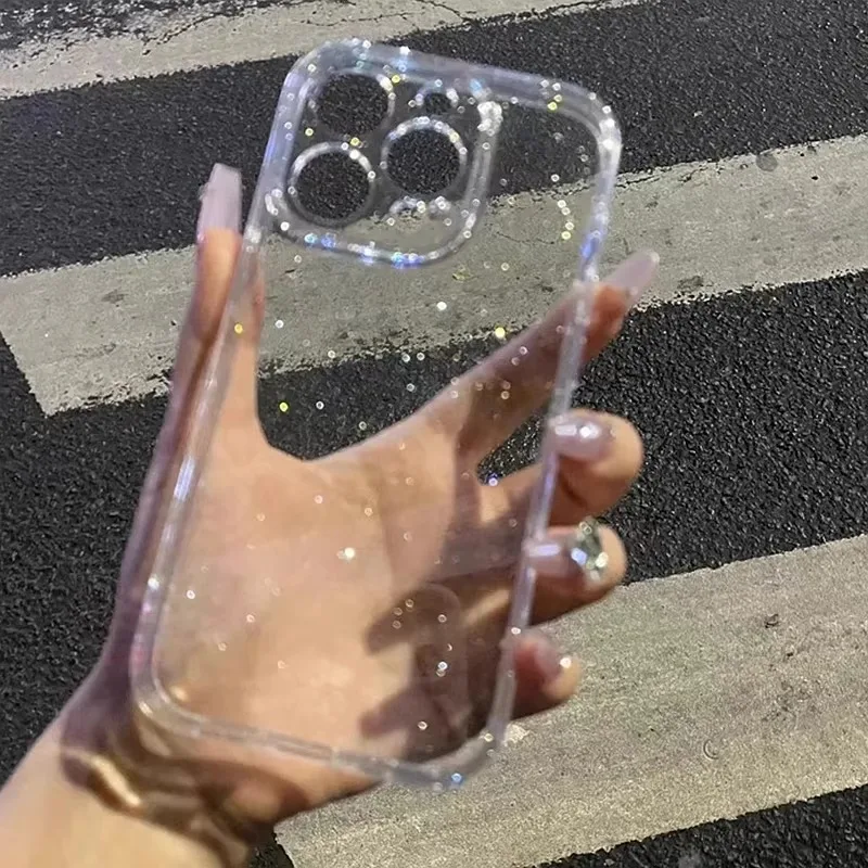 Weiche, glitzernde, transparente Handyhülle für iPhone 18 17 16 14 13 15 Pro Max Ultra Fold Air 16e, stoßfeste Silikon-Handyhülle mit klarem Rücken