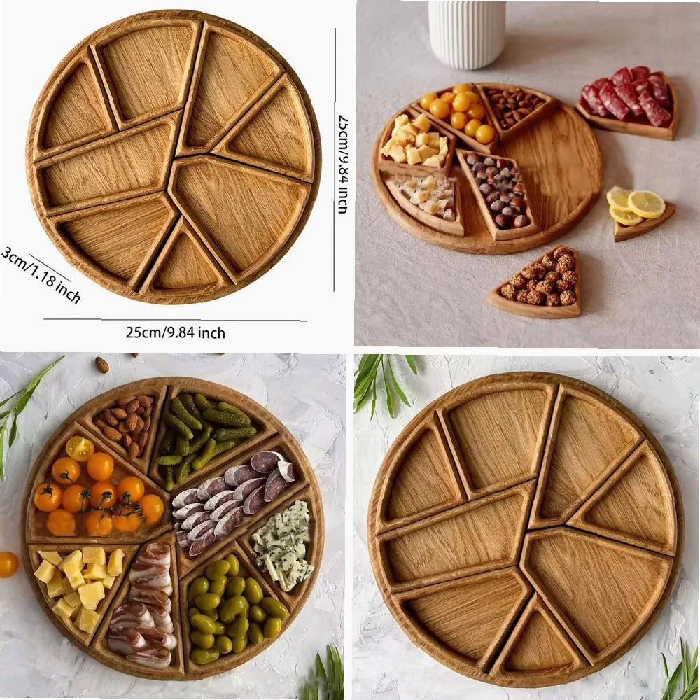 

Divided Wood Serving Tray round Snack Dessert Platter Fruit Appetizer Plate for Candy Nuts - Rustic Chic Kitchen Essentials