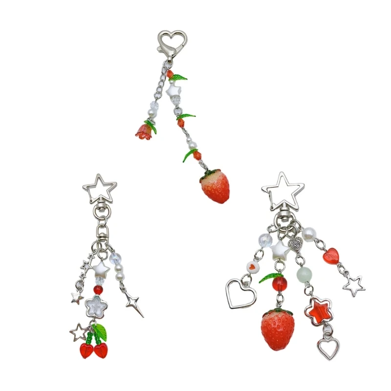 Cherry Keychain Pendant Keyring Ornament Strawberry Bag Charm Keychain Alloy Material Backpack Pendant for Daily