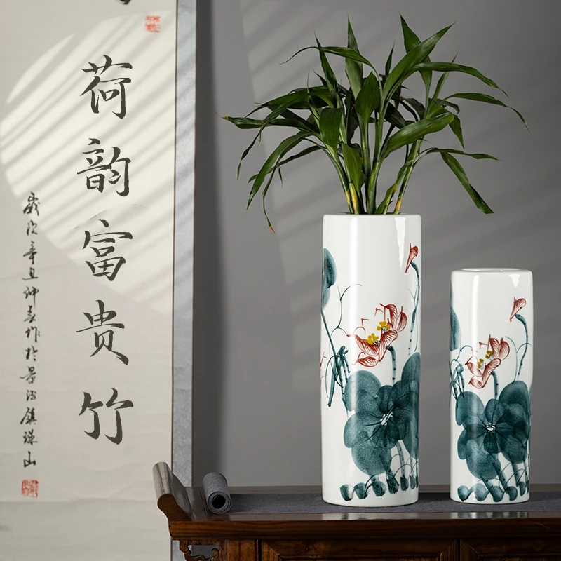 

Jingdezhen Ceramic Fugui Bamboo Vase Water Cultivation Large Living Room TV Cabinet Flower Arrangement Ornament Decoration
