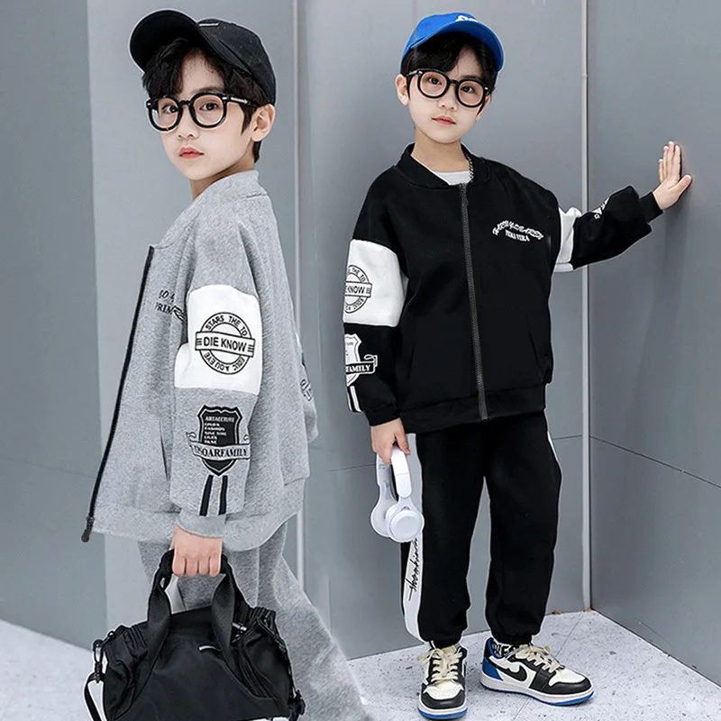 Spring Fall Boy Baseball Uniform Sets Kids Jacket Coat + Pants 2pcs Suit Hip Hop Children\'s Clothing Sports Tracksuits 4-14Year