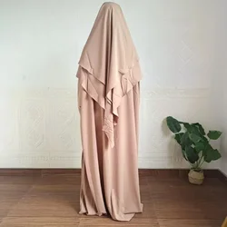 Conjunto Abaya de 2 capas para mujer musulmana, Hijab de oración, vestido islámico de Ramadán, ropa modesta, alta calidad, Nida, Khimar Jilbab, 2 piezas