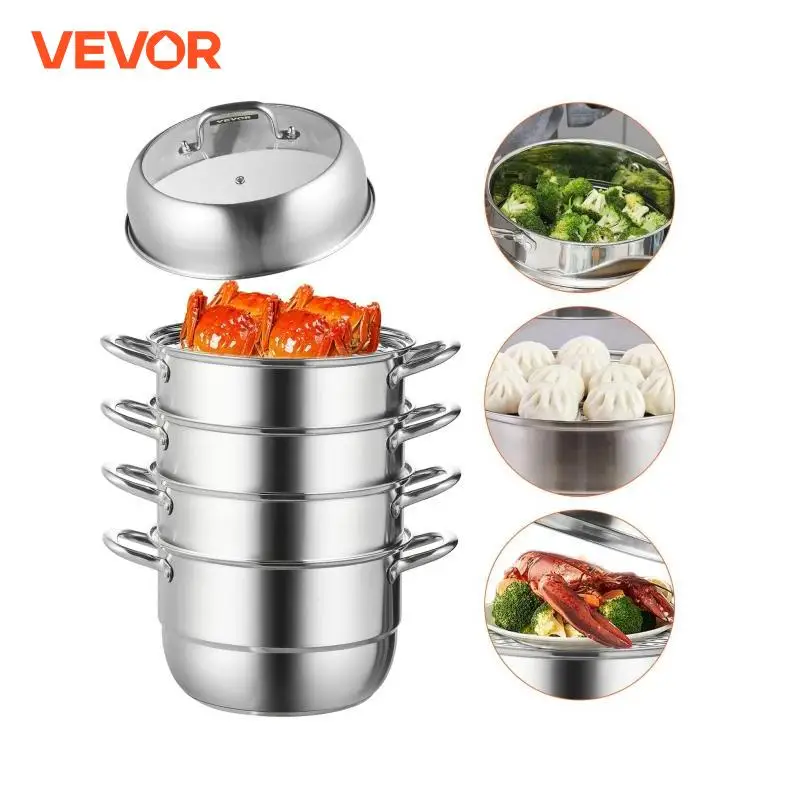 VEVOR Dumpling Steamer Stainless Steel 5 Titer Stainless Steel Steamer Work For Cooking 30cm/11.8inch Food Steamer Pot Dia 30cm