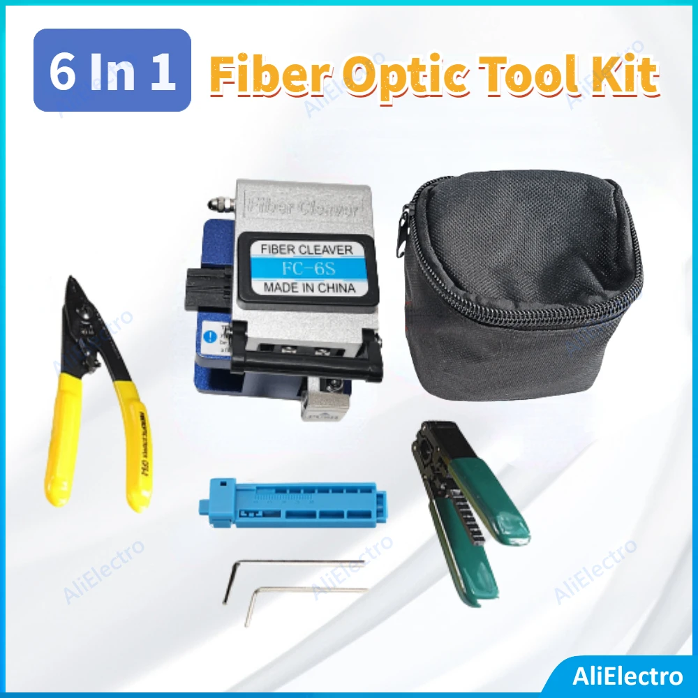 

5 In 1 FTTH Fiber Optic Tool Kit with FC-6S Cleaver CFS-3 Fiber Stripper Wire Stripper Fixed length Free Shipping