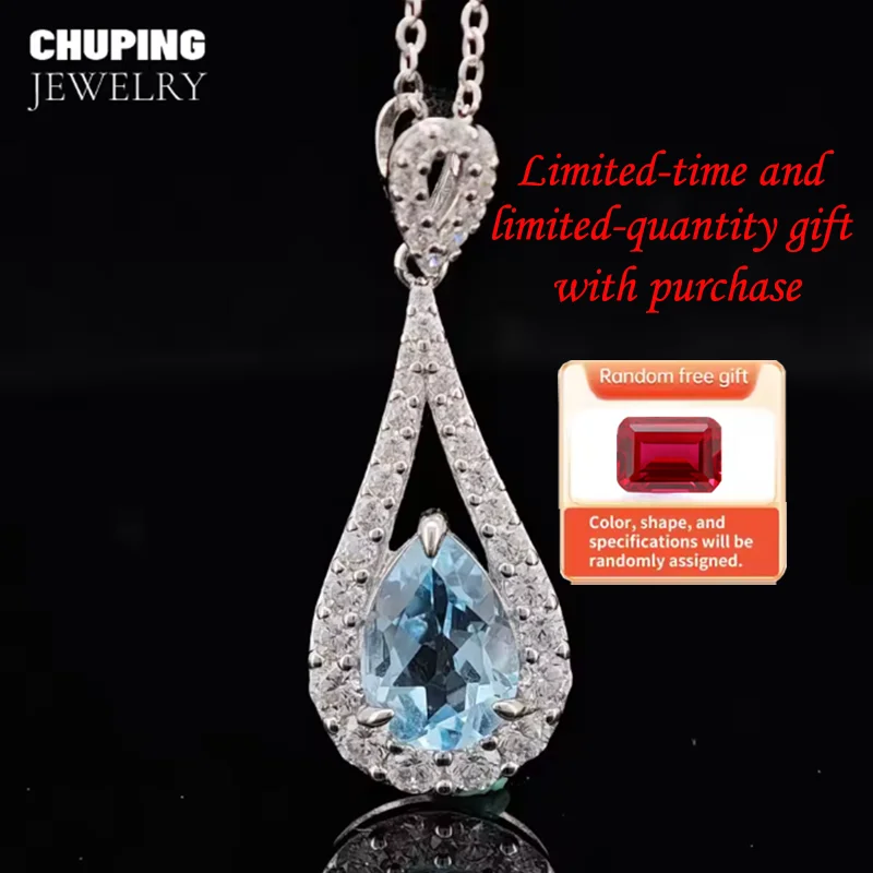 

ChuPing Jewelry Natural Topaz S925 Silver Pear Shape Necklace For Women Classic Party Valentine's Day Or Birthday Gift