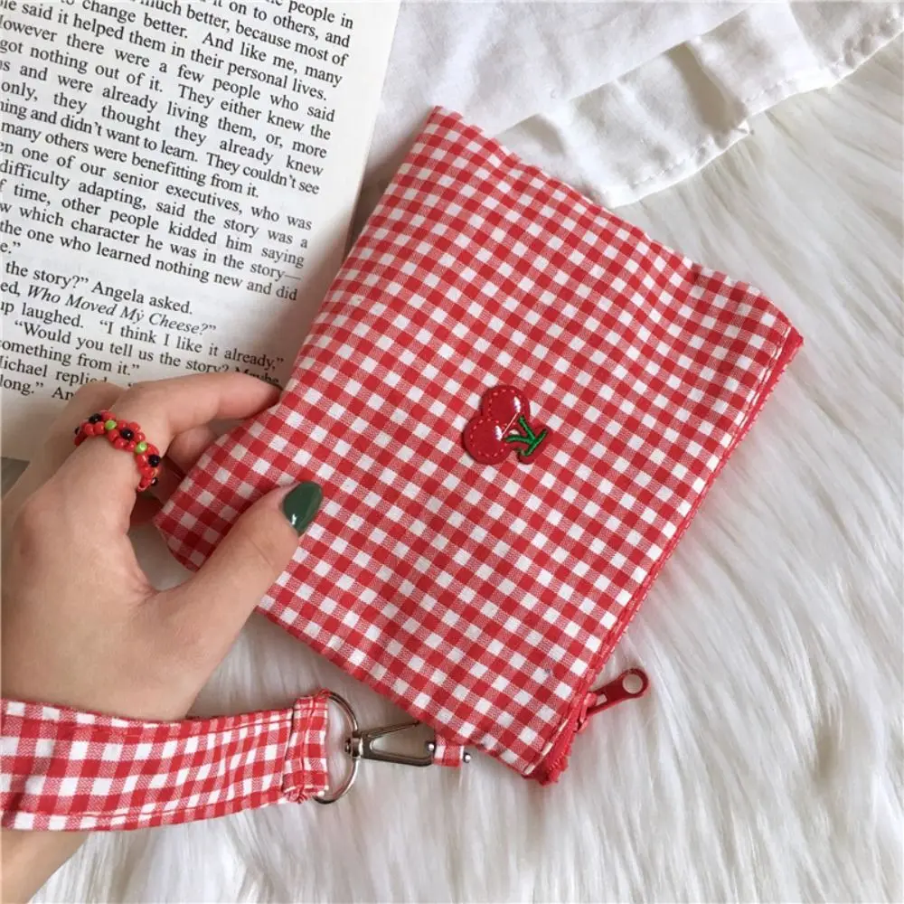 Embroidered Cherry Girl Cosmetic Bag Large Capacity Canvas Women Makeup Bag Storage Pouch Zipper Travel Toiletry Handbag