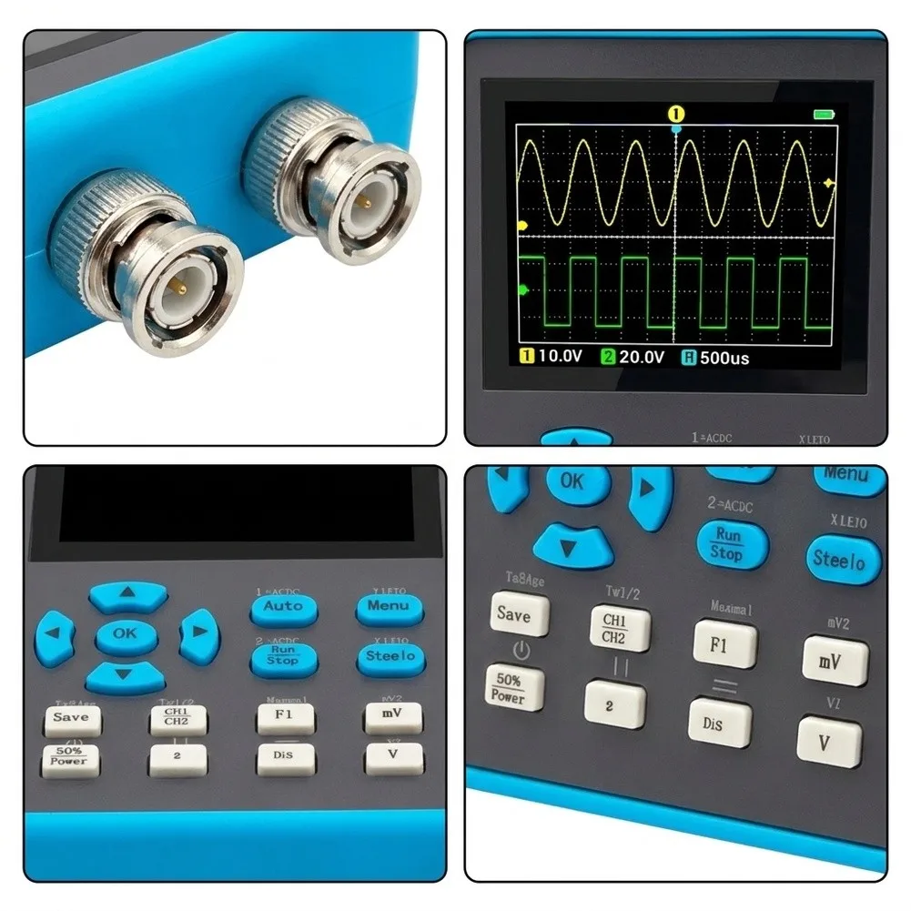 Portable Dual Channel 120MHz Digital For Oscilloscope with Built-in Signal Generator for Sine Square Triangle Wave Outputs