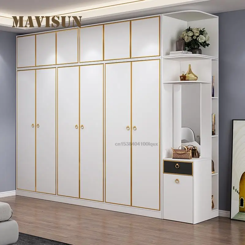 Light Luxury Home Bedroom Solid Wood Nordic Large Wardrobe Side Cabinet Combination Sliding Door Cabinet Simple Modern Furniture