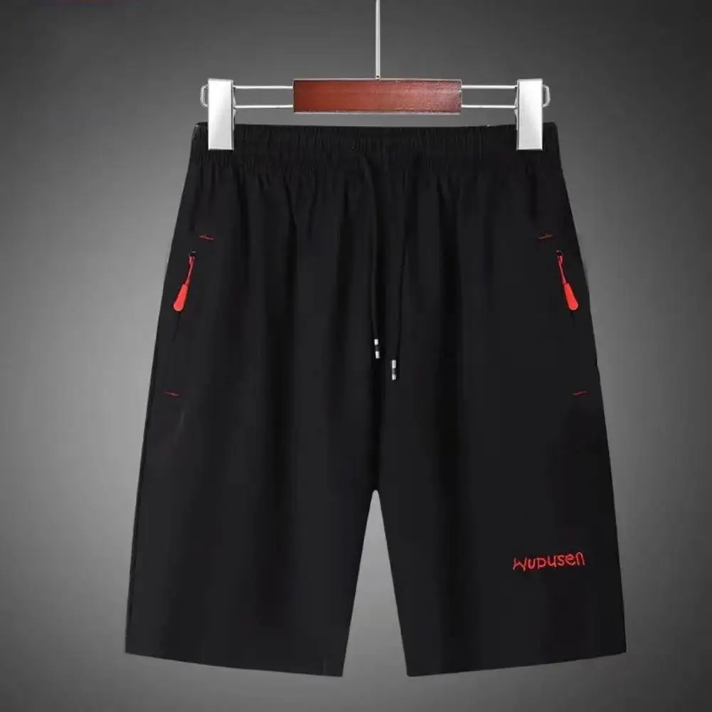 Quick-dry Workout Shorts Men's Wide Leg Running Shorts with Zipper Pockets Elastic Waistband Drawstrings for Fitness Beach