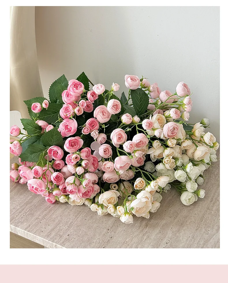 18 Inch 12 Head Artificial Camellia Bud Bouquet Faux Silk Flowers For Home Living Room Decoration Wedding Hotel Display Props