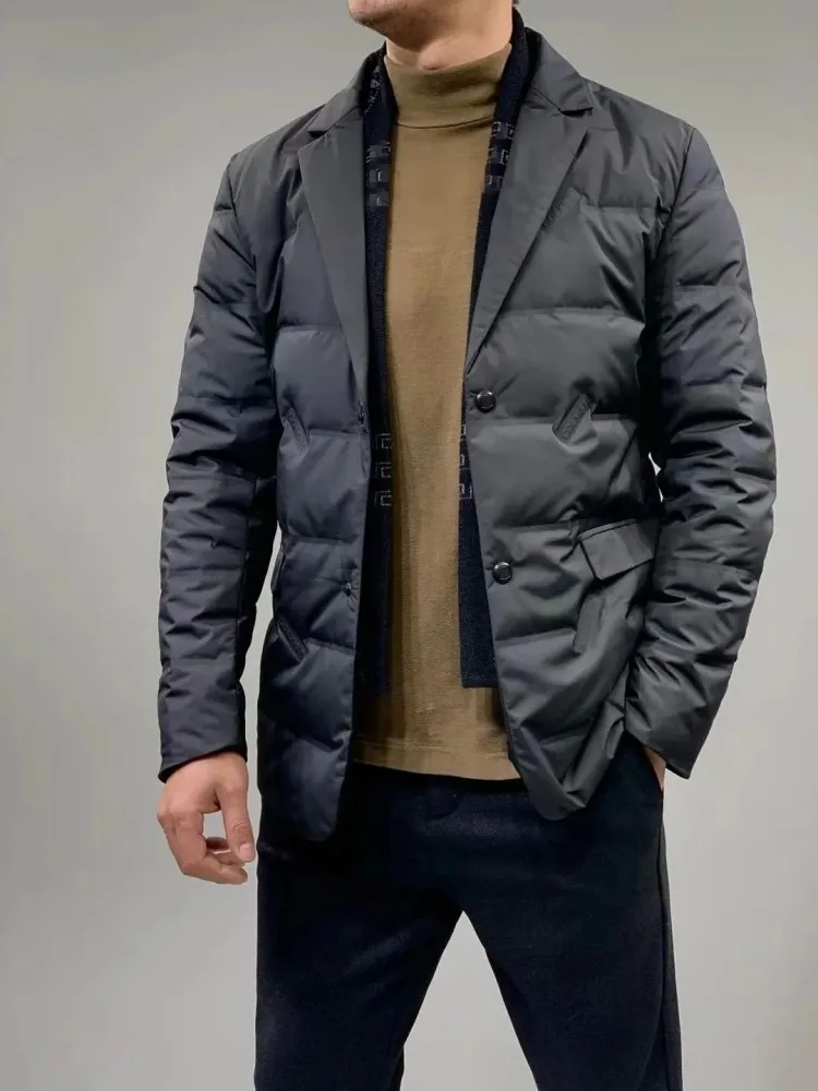 Business Men Winter Light Weight Suit Down Jacket Single Breasted Slim Fit Warm Office Work Jacket Casual White Duck Down Coats