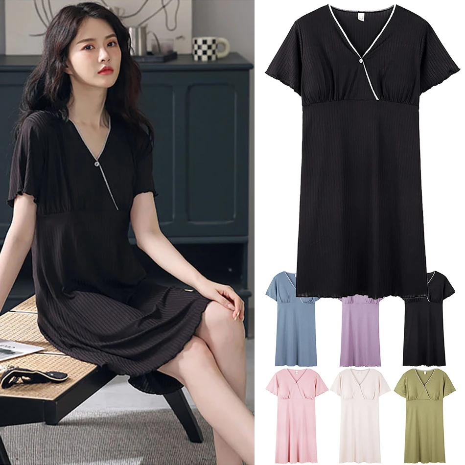 Women Spring Autumn Breathable Chiffon Nightgown with Built-in Bra Maternity Plus Size Pregnant Sleepwear Solid Color Loungewear